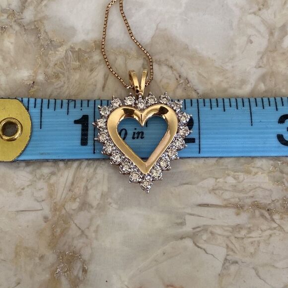 1.25 Carat Diamond 14K Yellow & White Gold Large Open Heart Pendant - Picture 6 of 8